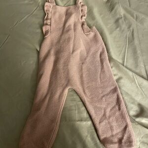 Zara Dusty Pink Knit Ruffle-Strap Overalls